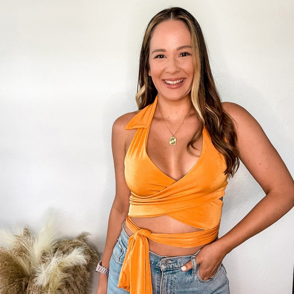 NWT Orange Wrap Halter Top